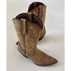 Durango Cowgirl Boots Womens Size 10 Embroidered Floral Vine Stitching Western
